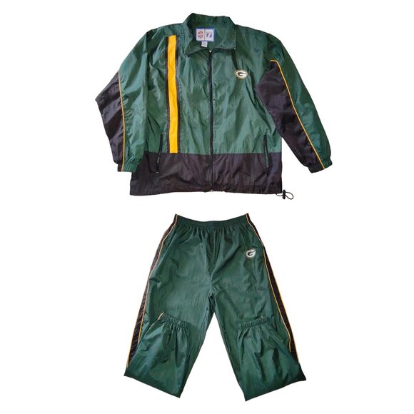 Logo 7 Green Bay Packers Nylon Jogging Windbreaker Tracksuit Size M - Picture 1 of 16